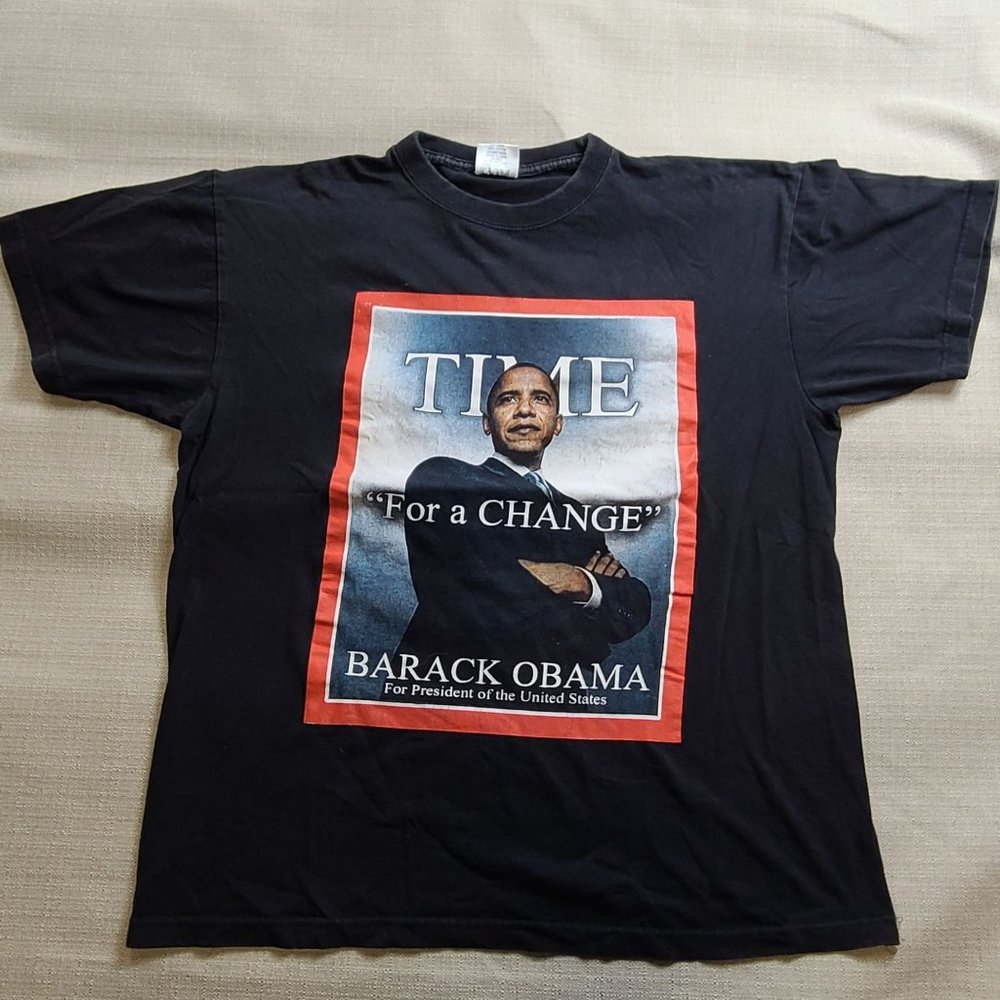 Barack Obama 2008 Black T Shirt Mens Size XL Time Magazine For a Change Yes We C